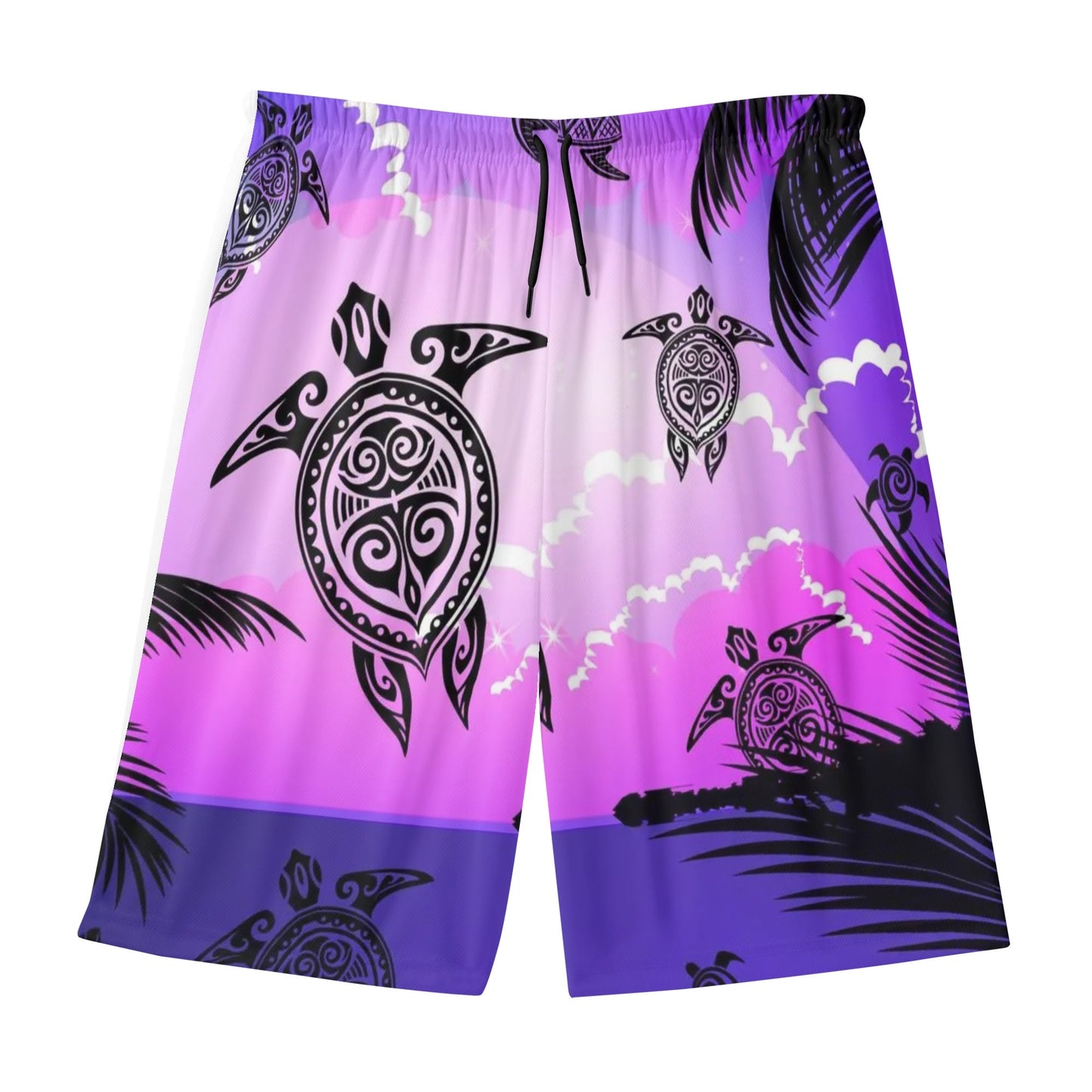 Mens Lightweight Hawaiian Beach Shorts with tribal Sea Turtle