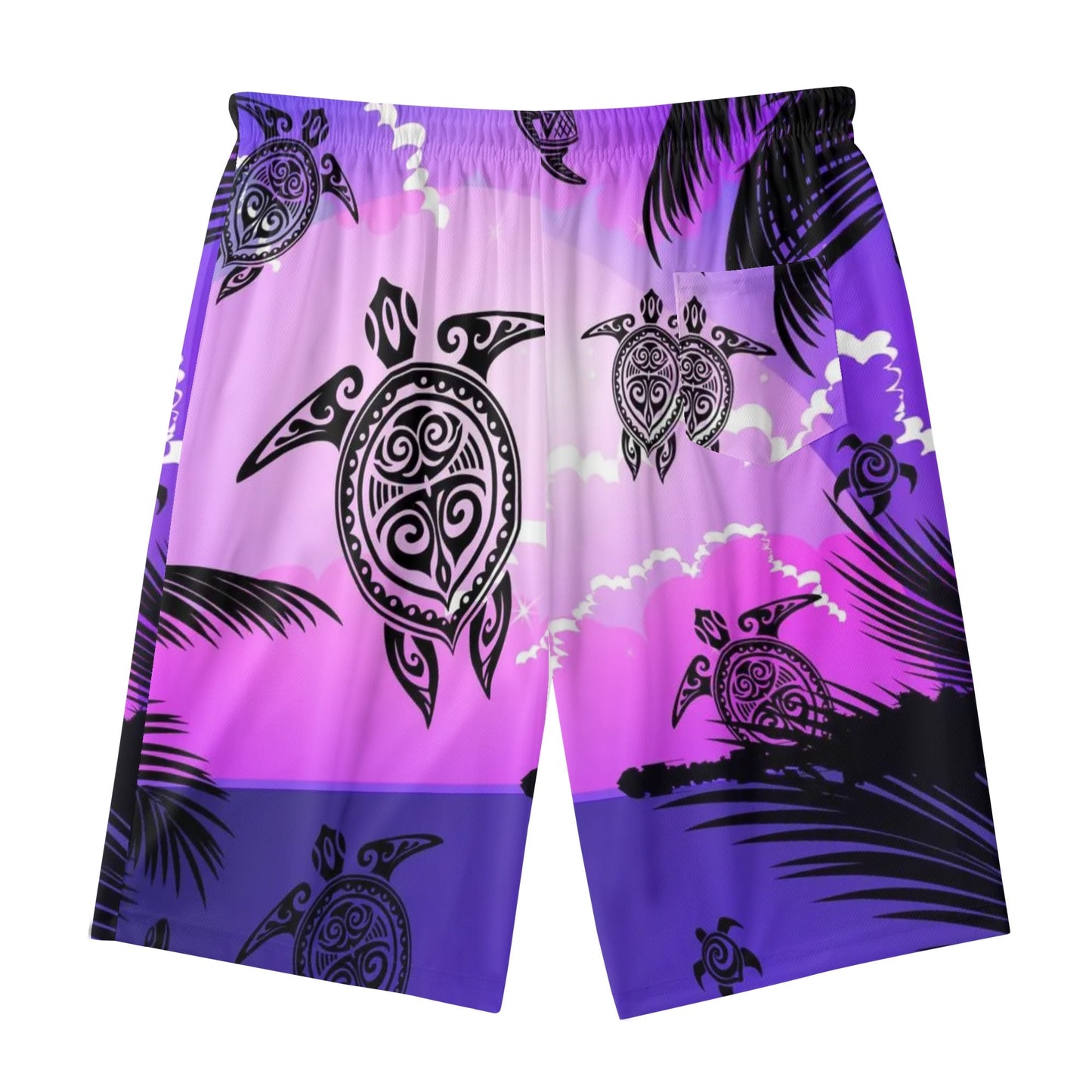 Mens Lightweight Hawaiian Beach Shorts with tribal Sea Turtle