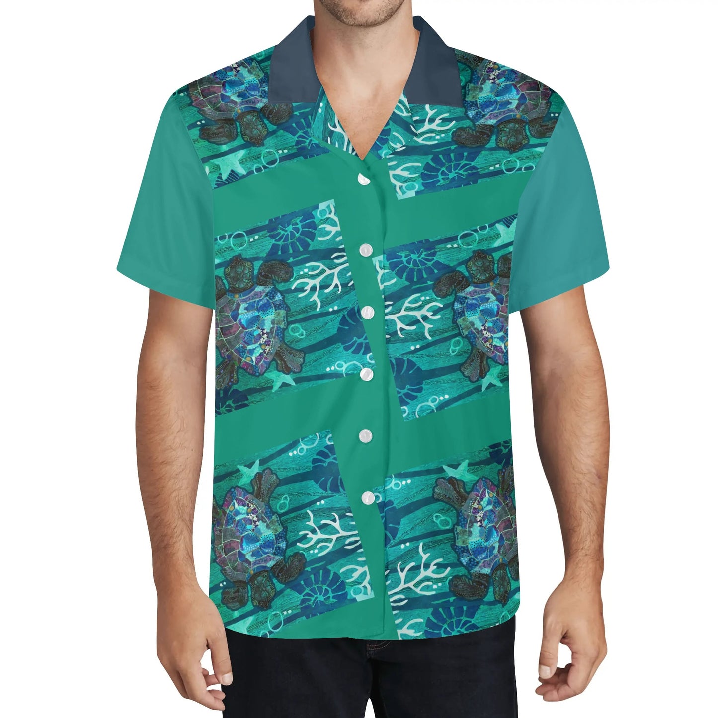 Mens All Over Print Casual Hawaiian Shirt Sea Turtle