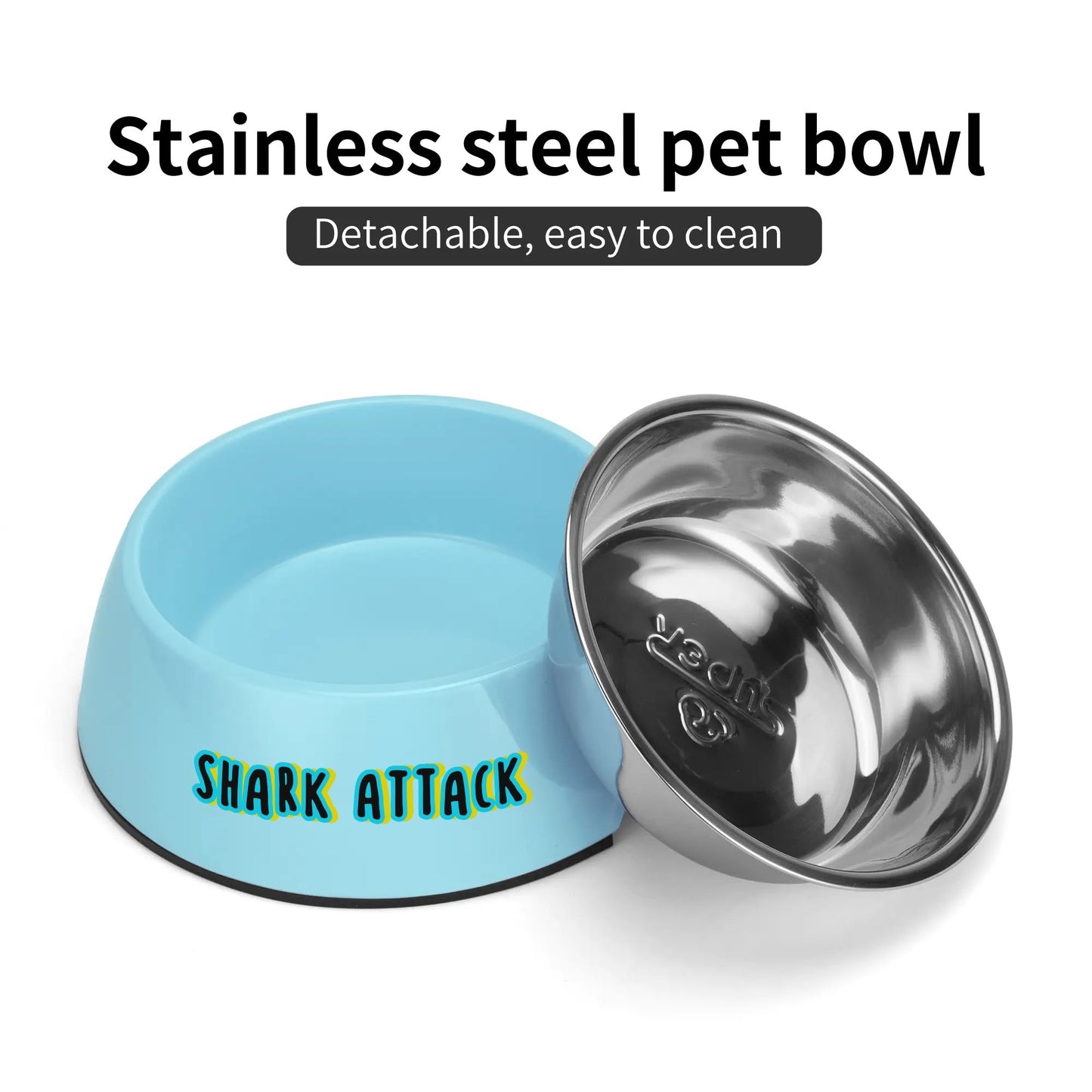 Dog Bowl Pet Bowl Stainless Steel Shark Attack