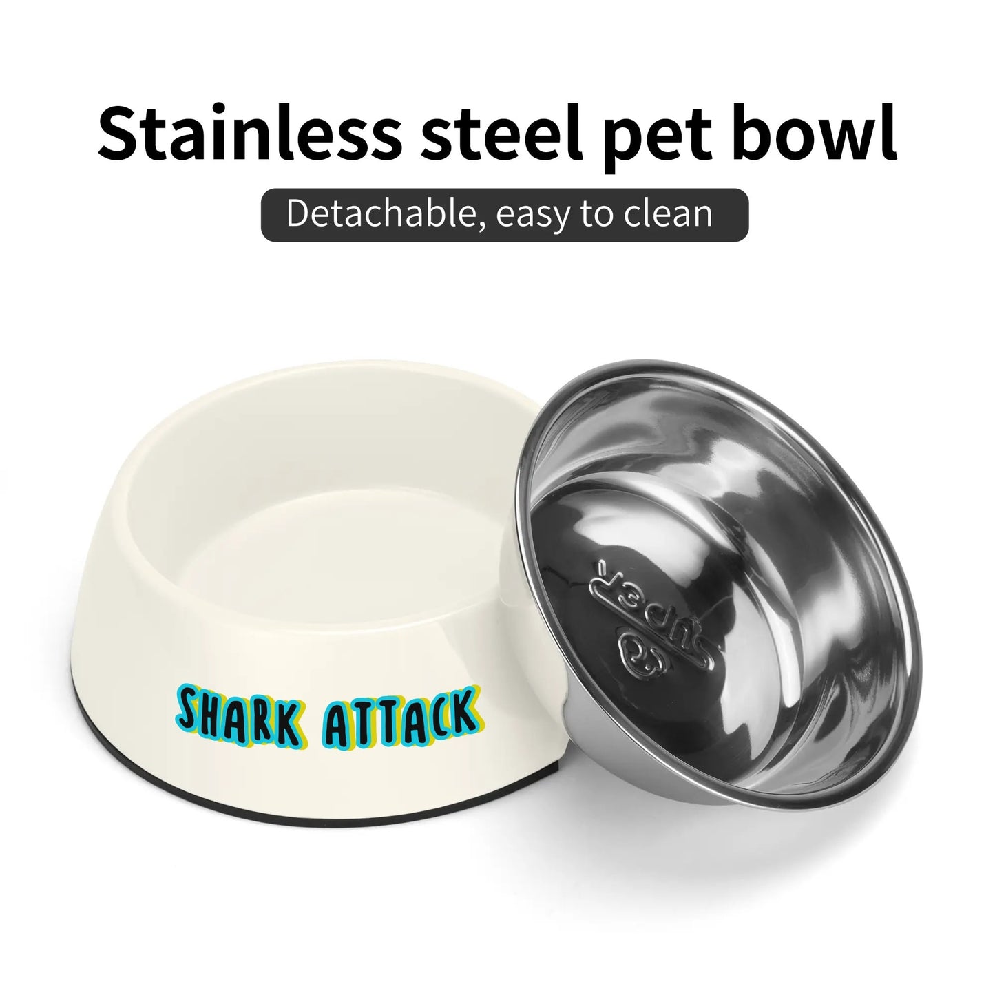 Dog Bowl Pet Bowl Stainless Steel Shark Attack