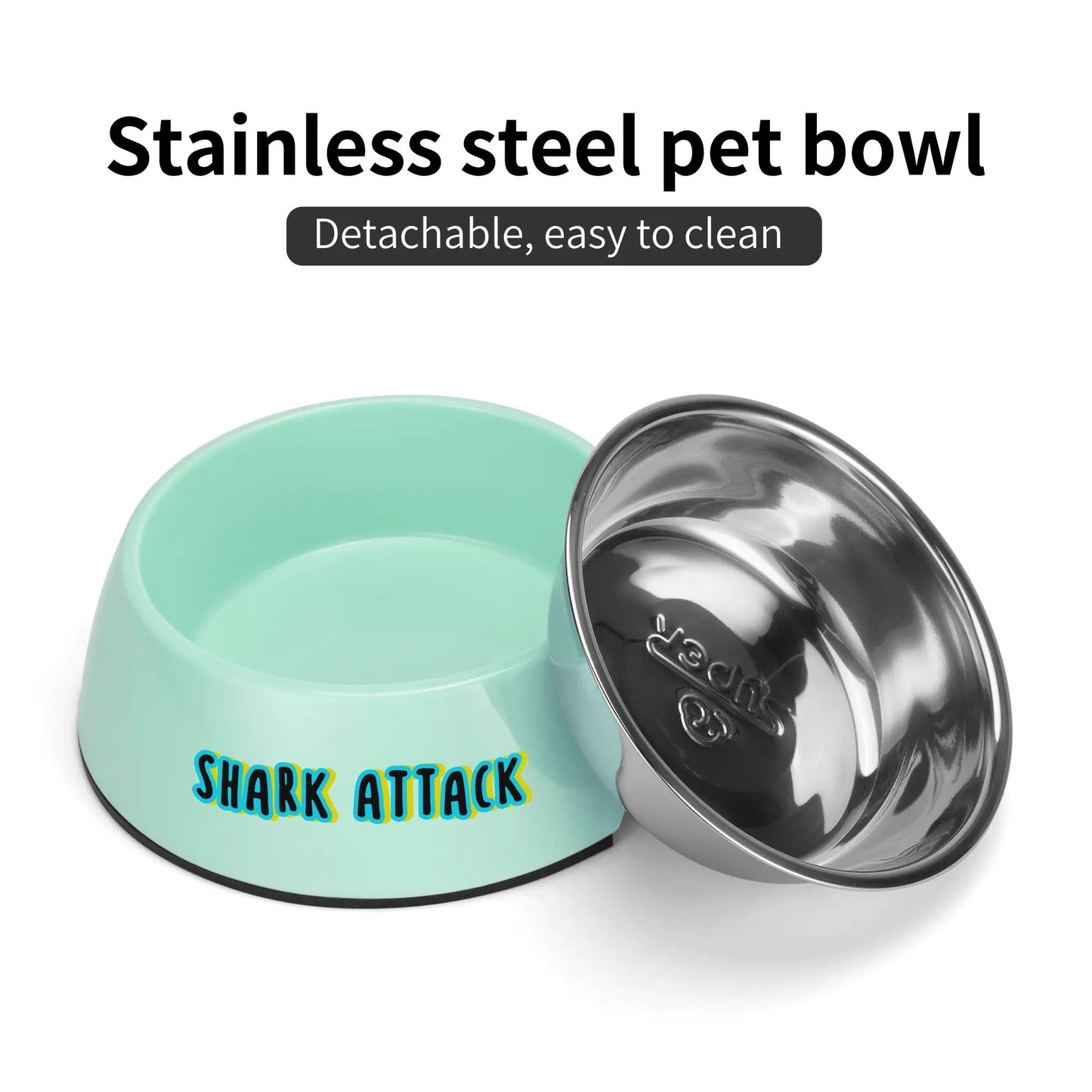 Dog Bowl Pet Bowl Stainless Steel Shark Attack