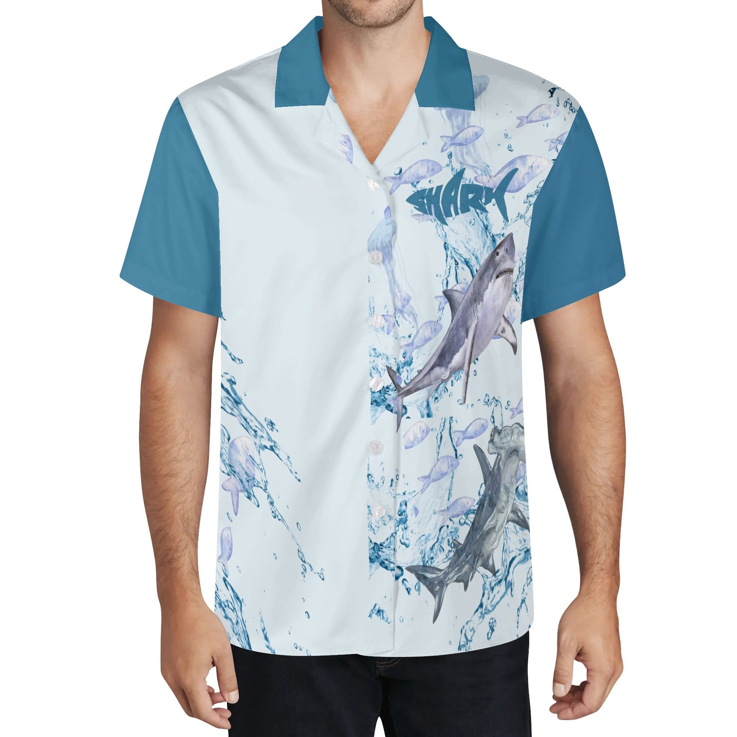 Mens All Over Print Casual Hawaiian Shirt Shark