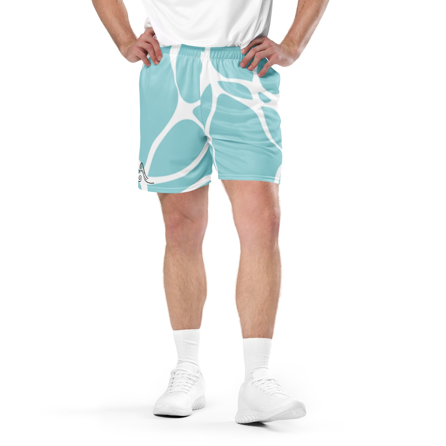 Ocean blue with design Unisex mesh shorts