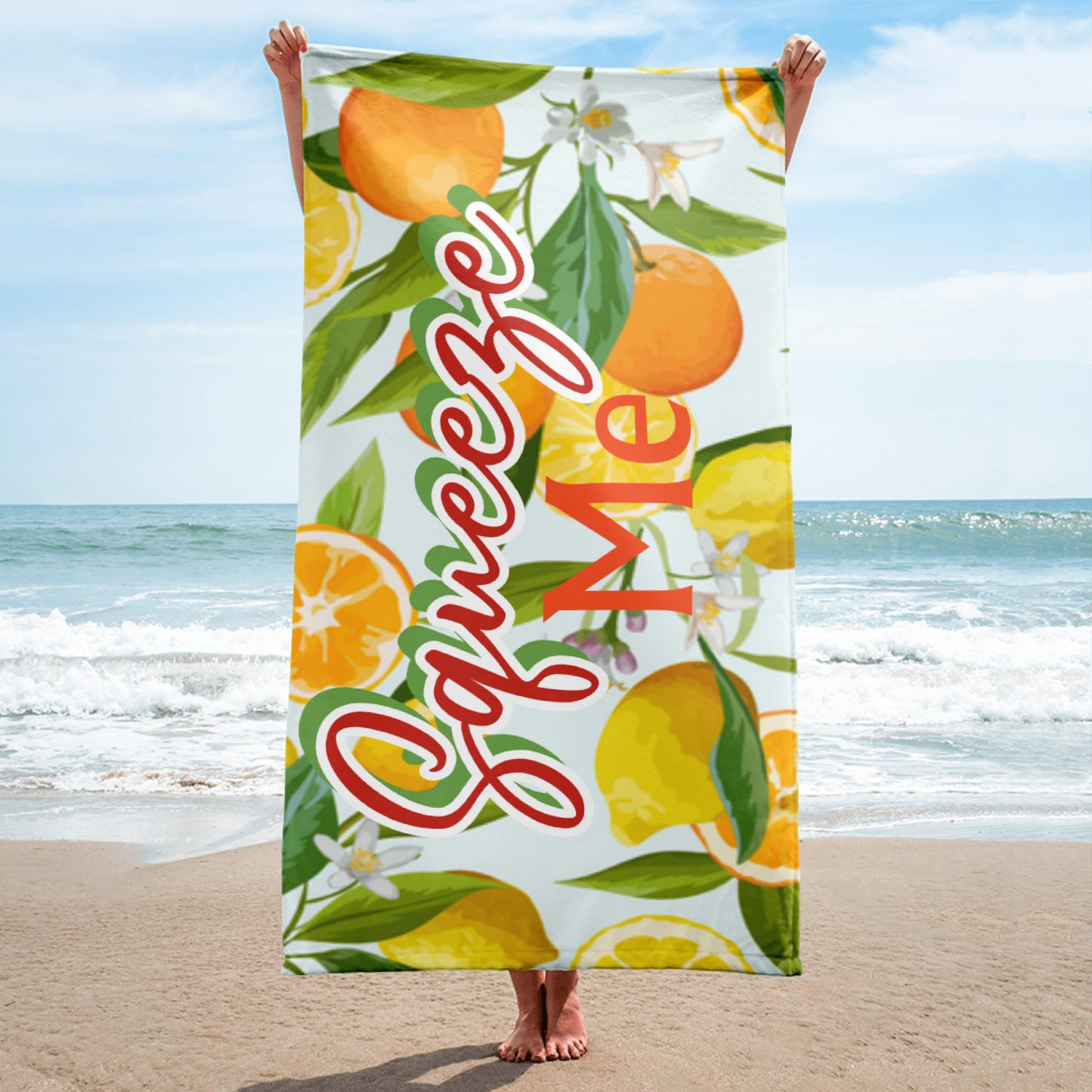 Lemon print Beach Towel " Squeeze Me"