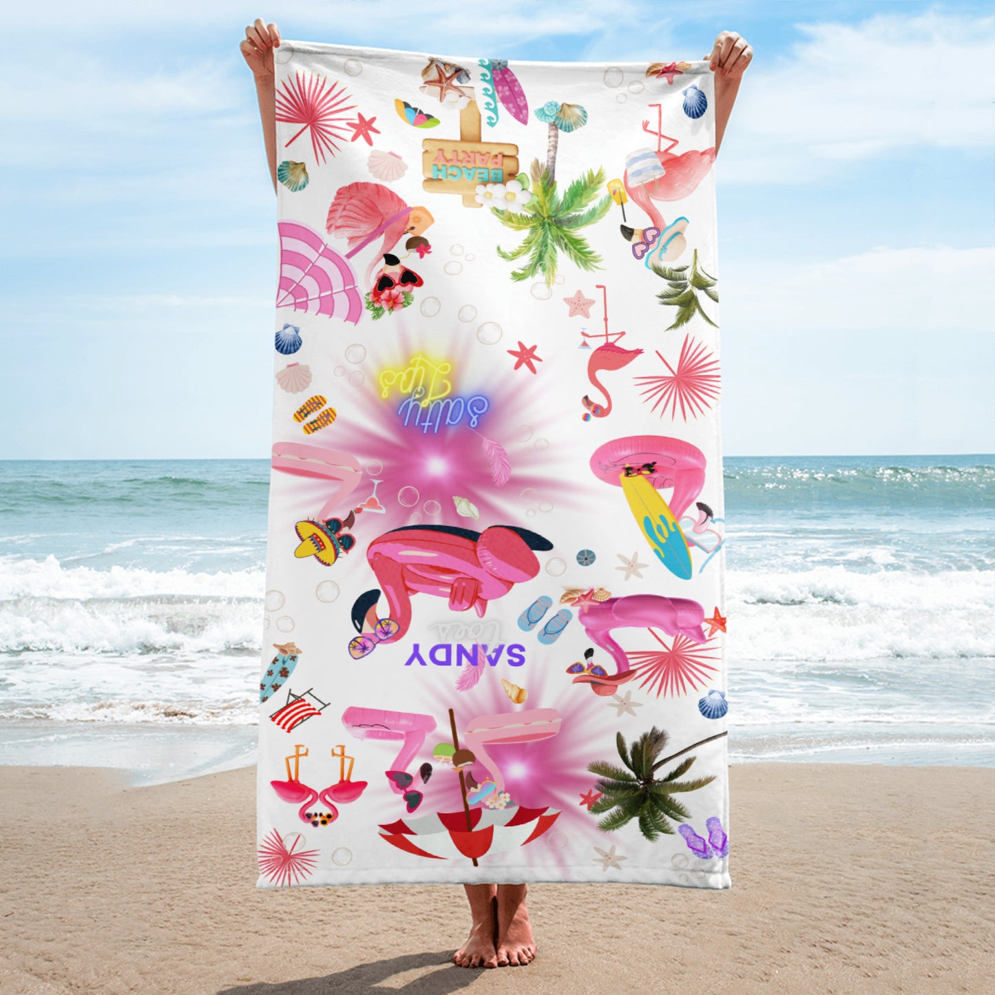 Beach Pink flamingo party Towel