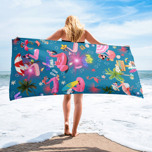 Blue flamingo Beach Towel