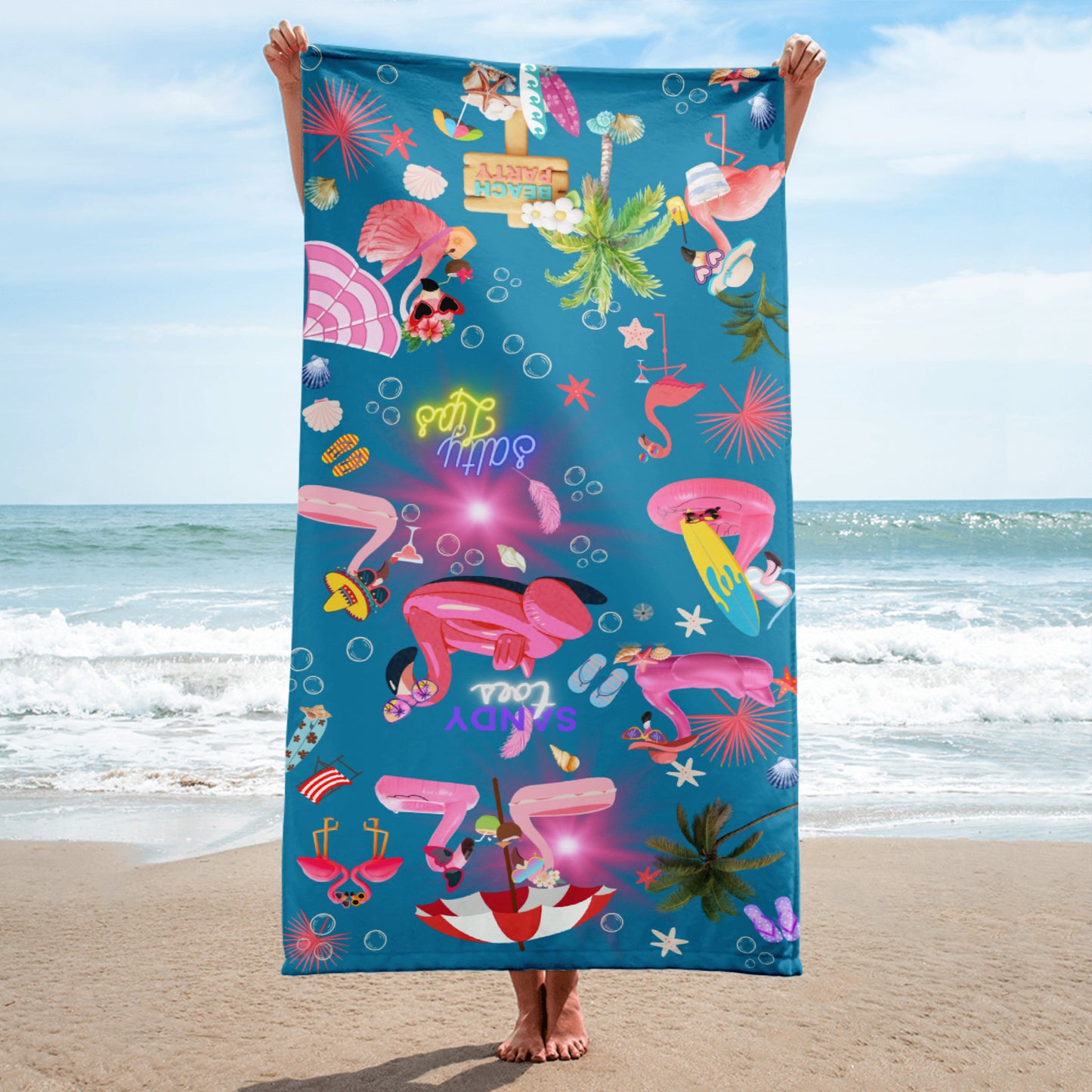 Blue flamingo Beach Towel